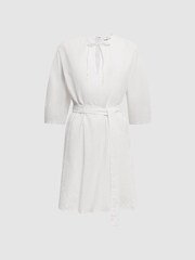 Reiss Cream Freida Relaxed Fit Self-Tie Mini Dress With Linen - Image 2 of 6