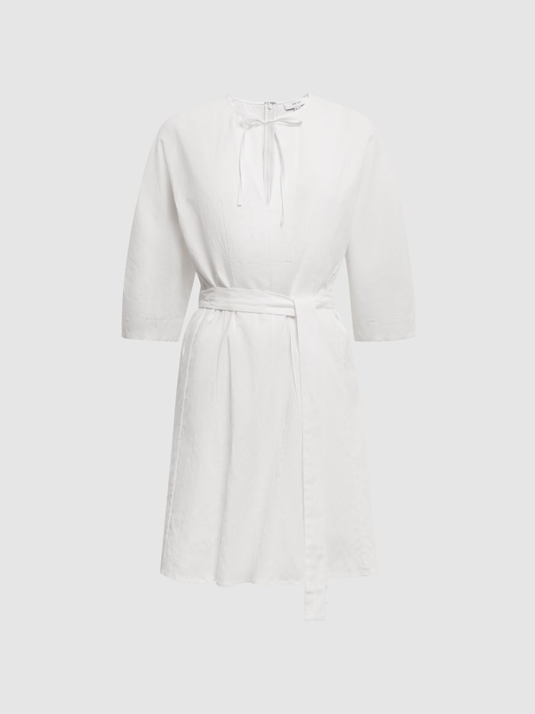 Reiss Cream Freida Relaxed Fit Self-Tie Mini Dress With Linen - Image 2 of 6