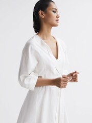 Reiss Cream Freida Relaxed Fit Self-Tie Mini Dress With Linen - Image 3 of 6