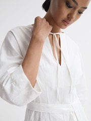 Reiss Cream Freida Relaxed Fit Self-Tie Mini Dress With Linen - Image 4 of 6