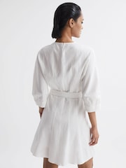 Reiss Cream Freida Relaxed Fit Self-Tie Mini Dress With Linen - Image 5 of 6