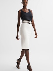 Reiss White/Pink Darla Knitted Colourblock Skirt - Image 1 of 6