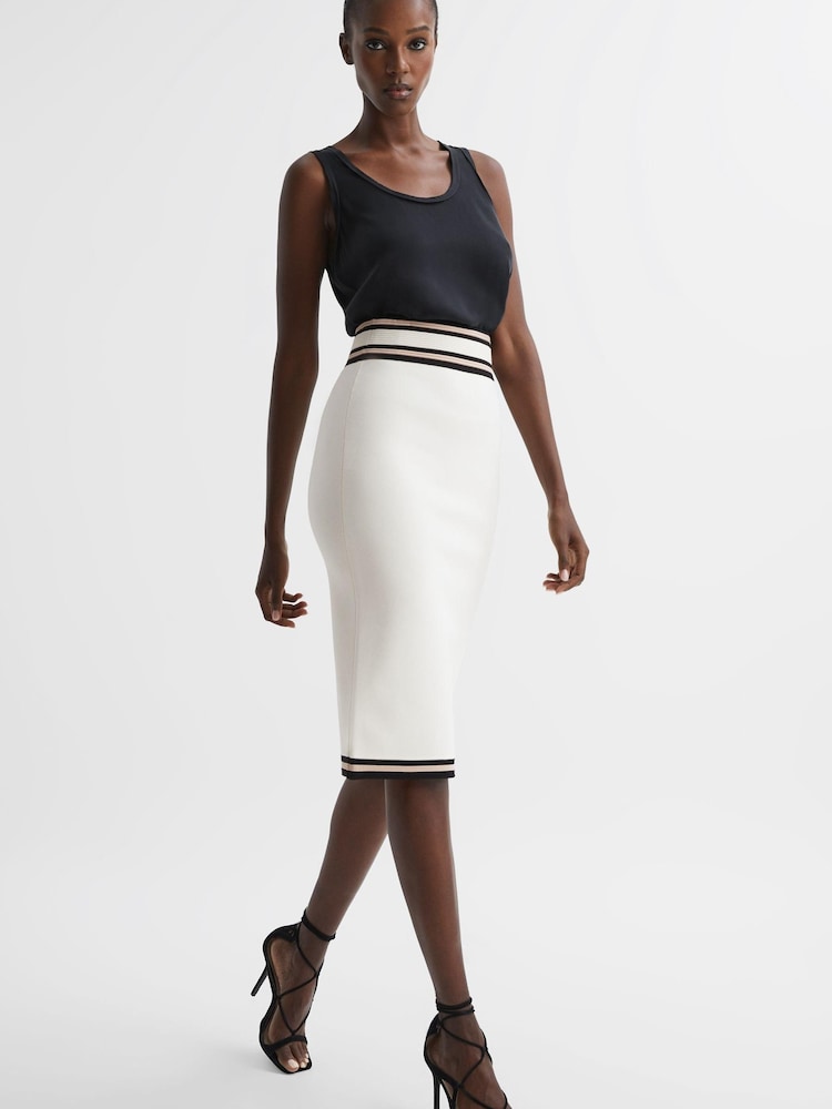 Reiss White/Pink Darla Knitted Colourblock Skirt - Image 1 of 6