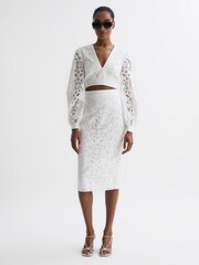 Reiss White Immi Lace Co-ord Pencil Skirt - Image 3 of 5