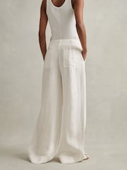Reiss White Demi Petite Linen Wide Leg Garment Dyed Trousers - Image 1 of 1