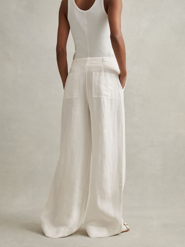 Reiss White Demi Petite Linen Wide Leg Garment Dyed Trousers - Image 1 of 1
