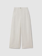 Reiss White Demi Petite Linen Wide Leg Garment Dyed Trousers - Image 1 of 5