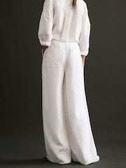 Reiss White Demi Linen Wide Leg Garment Dyed Trousers - Image 3 of 5