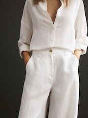 Reiss White Demi Linen Wide Leg Garment Dyed Trousers - Image 4 of 5