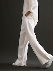 Reiss White Demi Linen Wide Leg Garment Dyed Trousers - Image 5 of 5