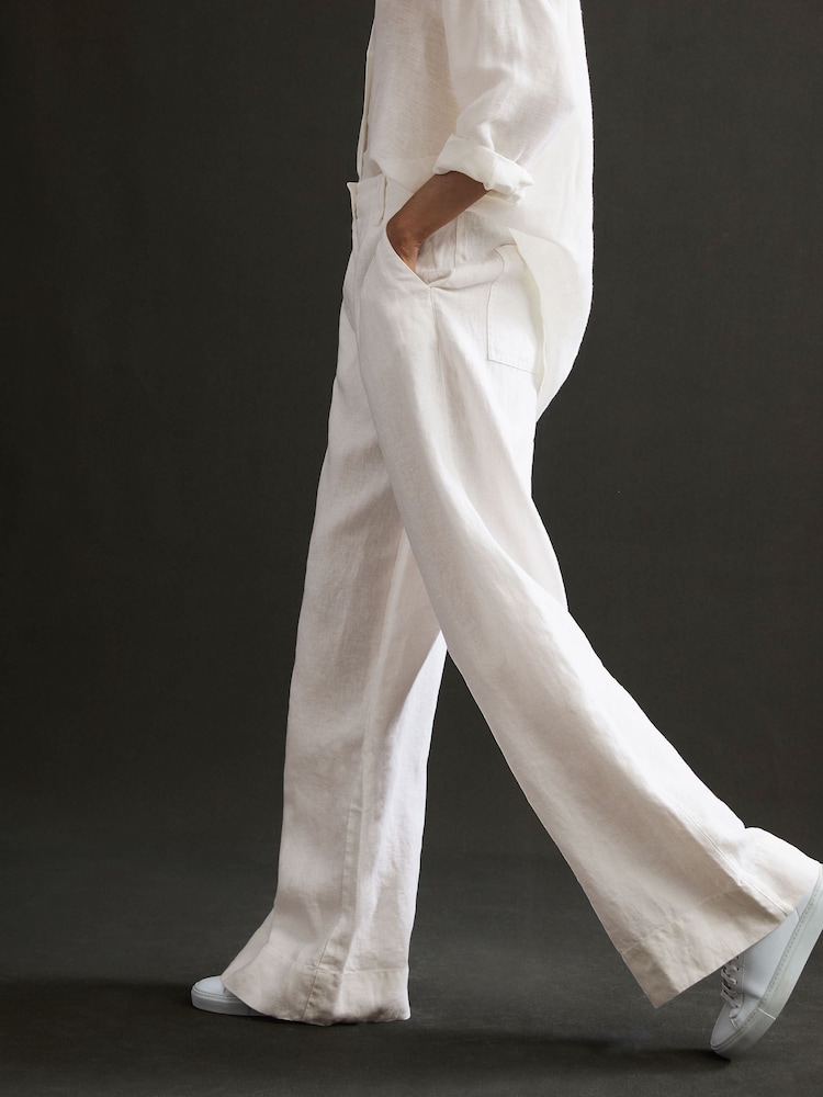 Reiss White Demi Linen Wide Leg Garment Dyed Trousers - Image 5 of 5