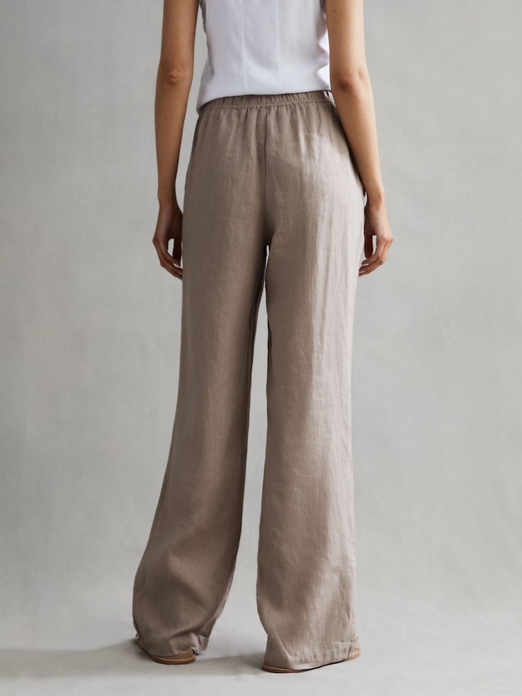 Reiss Cleo Linen Wide Leg Drawstring Trousers - Image 3 of 4