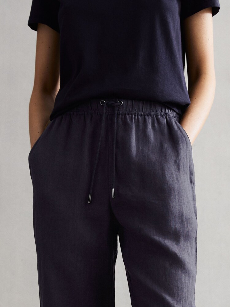 Reiss Cleo Linen Wide Leg Drawstring Trousers - Image 3 of 5