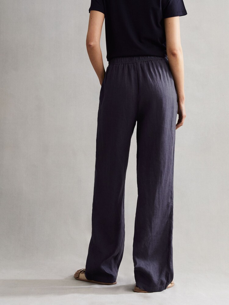 Reiss Cleo Linen Wide Leg Drawstring Trousers - Image 4 of 5