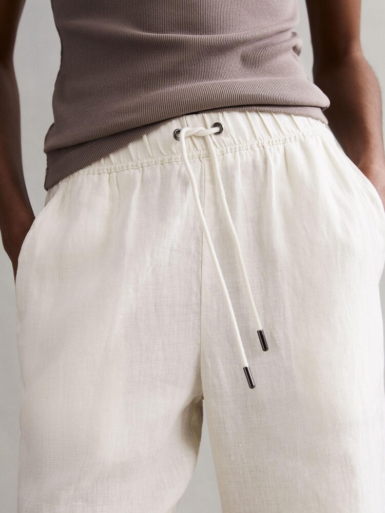 Reiss Cleo Linen Wide Leg Drawstring Trousers - Image 3 of 5