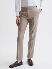 Reiss Brown Pew Slim Fit Wool Puppytooth Trousers - Image 1 of 5