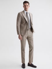 Reiss Brown Pew Slim Fit Wool Puppytooth Trousers - Image 4 of 5