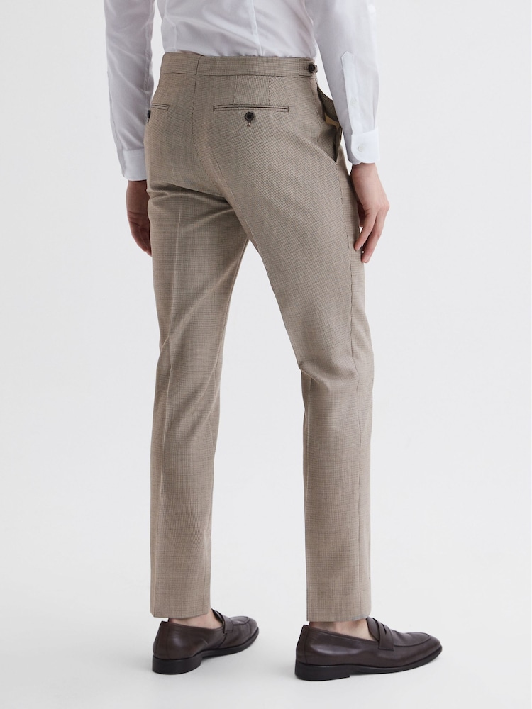 Reiss Brown Pew Slim Fit Wool Puppytooth Trousers - Image 5 of 5