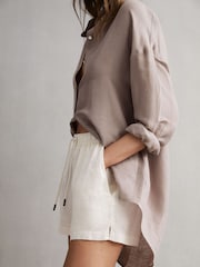 Reiss Stone Cleo Linen High Rise Drawstring Shorts - Image 1 of 5