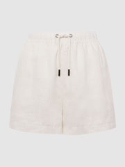 Reiss Stone Cleo Linen High Rise Drawstring Shorts - Image 2 of 5