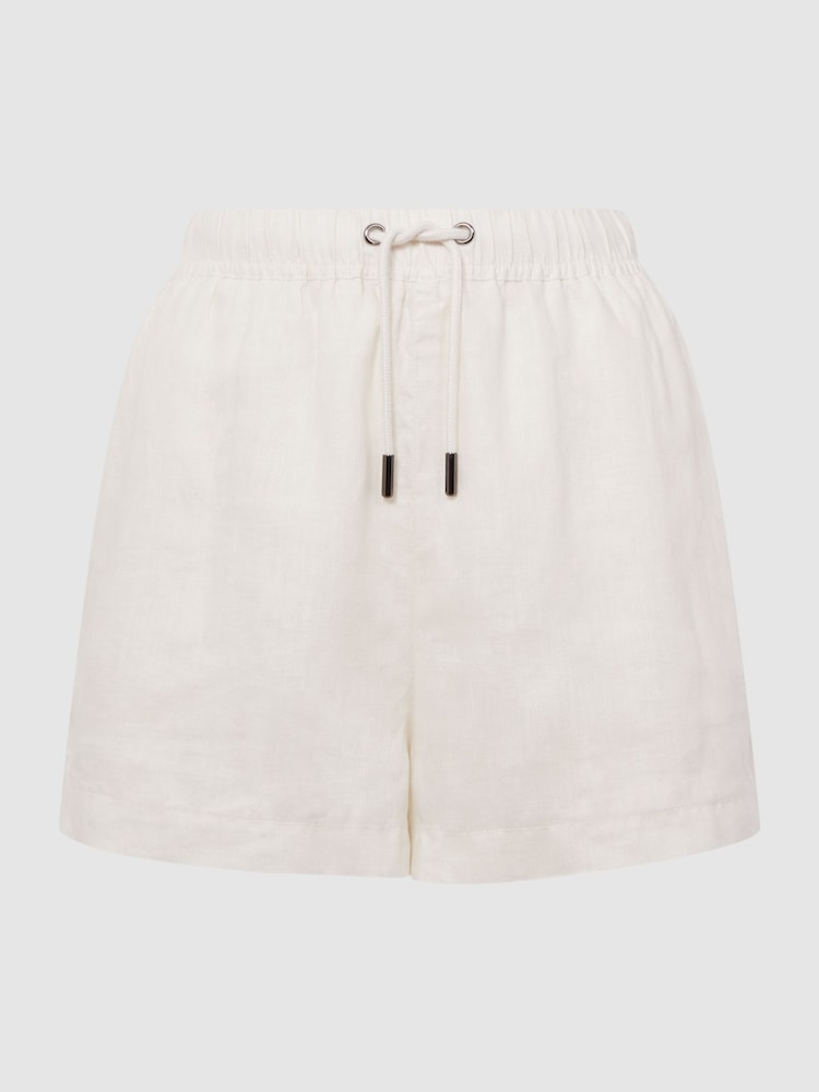 Reiss Stone Cleo Linen High Rise Drawstring Shorts - Image 2 of 5