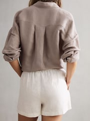 Reiss Stone Cleo Linen High Rise Drawstring Shorts - Image 4 of 5