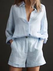 Reiss Ice Blue Demi Linen High Rise Garment Dyed Shorts - Image 1 of 5