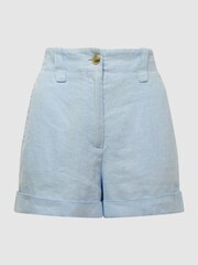 Reiss Ice Blue Demi Linen High Rise Garment Dyed Shorts - Image 2 of 5