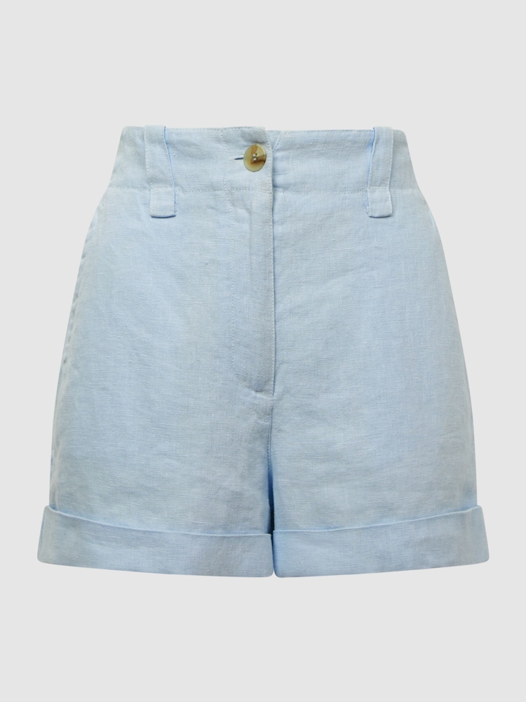 Reiss Ice Blue Demi Linen High Rise Garment Dyed Shorts - Image 2 of 5