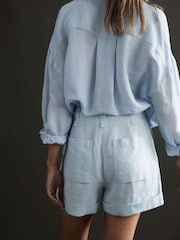 Reiss Ice Blue Demi Linen High Rise Garment Dyed Shorts - Image 4 of 5