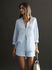 Reiss Ice Blue Demi Linen High Rise Garment Dyed Shorts - Image 5 of 5