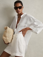 Reiss White Demi Linen Garment Dyed Shorts - Image 1 of 5