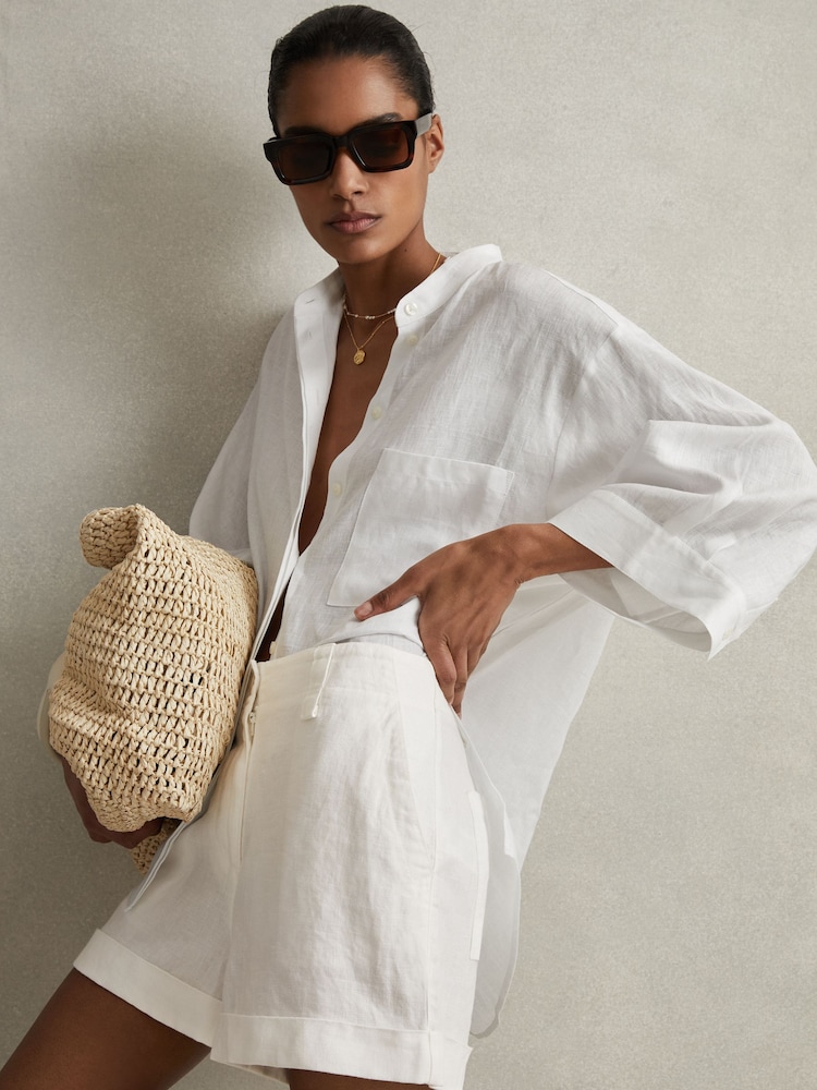 Reiss White Demi Linen Garment Dyed Shorts - Image 1 of 5
