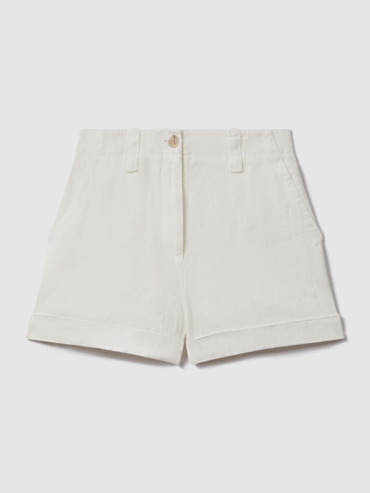 Reiss White Demi Linen Garment Dyed Shorts - Image 2 of 5