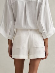 Reiss White Demi Linen Garment Dyed Shorts - Image 4 of 5