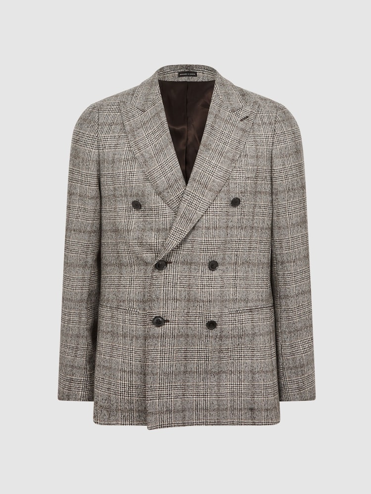Reiss Brown Alfredo Slim Fit Double Breasted Prince Of Wales Check Blazer - Image 2 of 9 Reiss Brown Alfredo Slim Fit Double Breasted Prince Of Wales Check Blazer - Image 2 of 9