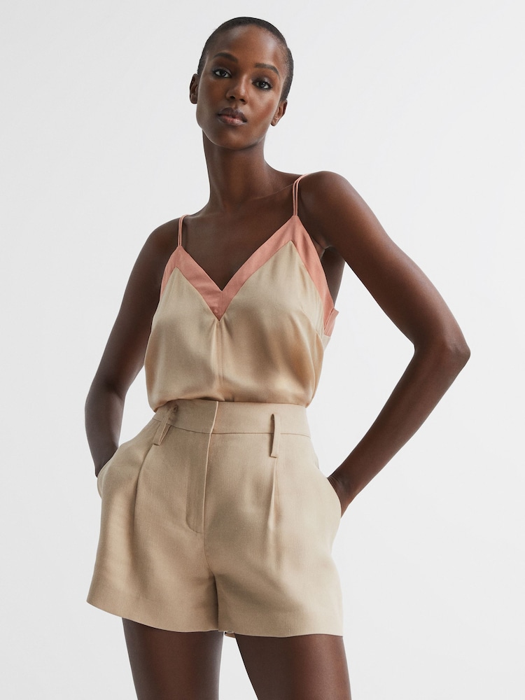 Reiss Pink/Nude Payton Silk Blend Colourblock Vest - Image 1 of 6