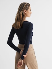 Reiss Navy/Camel Allie Collared V-Neck Top - Image 5 of 5