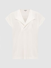Reiss Cream Delia V-Neck Short Sleeve Top - Image 2 of 6
