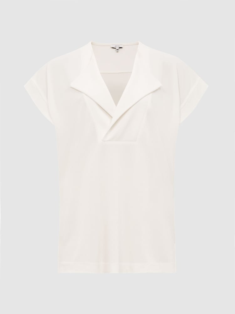 Reiss Cream Delia V-Neck Short Sleeve Top - Image 2 of 6