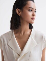 Reiss Cream Delia V-Neck Short Sleeve Top - Image 4 of 6