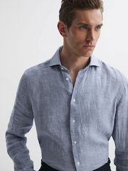 Reiss Blue/White Ruban Linen Button-Through Shirt - Image 1 of 5