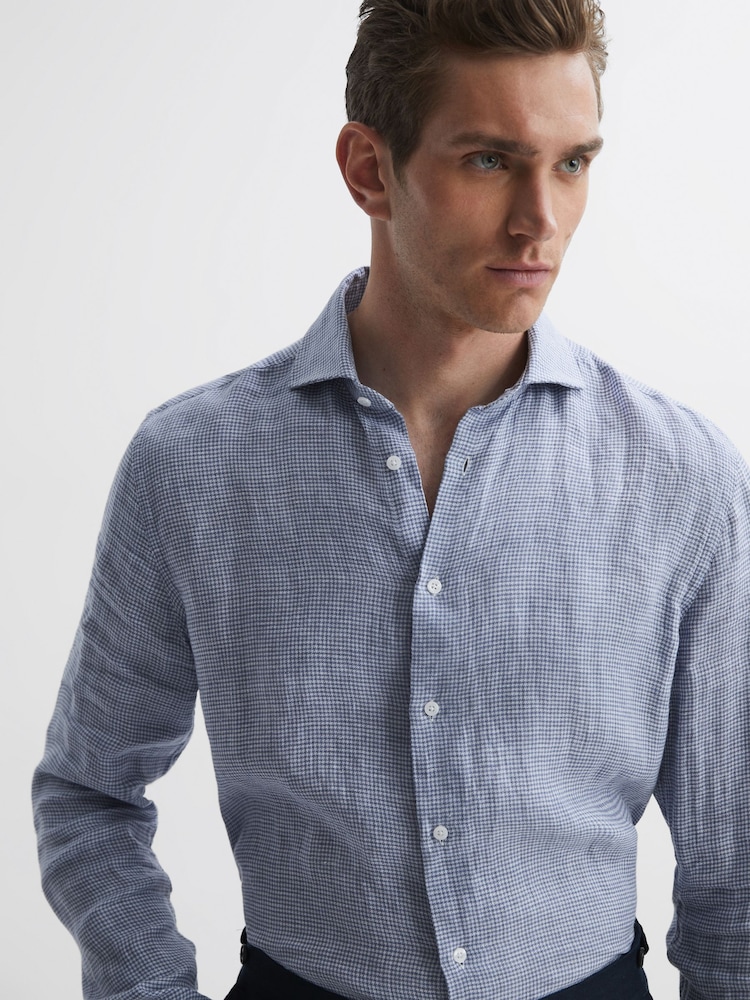 Reiss Blue/White Ruban Linen Button-Through Shirt - Image 1 of 5