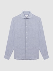 Reiss Blue/White Ruban Linen Button-Through Shirt - Image 2 of 5