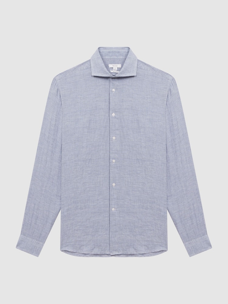 Reiss Blue/White Ruban Linen Button-Through Shirt - Image 2 of 5