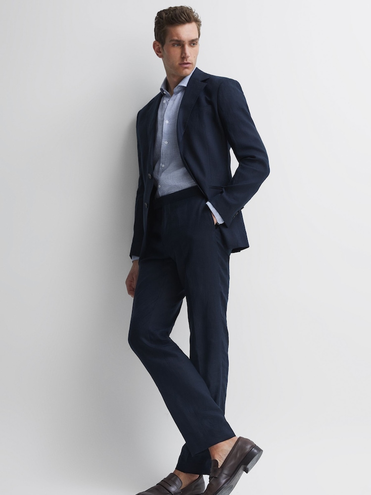 Reiss Blue/White Ruban Linen Button-Through Shirt - Image 3 of 5