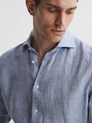 Reiss Blue/White Ruban Linen Button-Through Shirt - Image 4 of 5