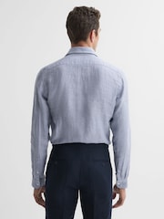 Reiss Blue/White Ruban Linen Button-Through Shirt - Image 5 of 5