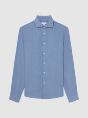 Reiss Airforce Blue Ruban Linen Button-Through Shirt - Image 2 of 5