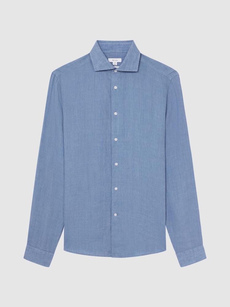 Reiss Airforce Blue Ruban Linen Button-Through Shirt - Image 2 of 5